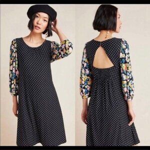 NWT Anthropologie Maeve Dress XS Balloon Sleeve Polka Dot Floral Sawyer Black